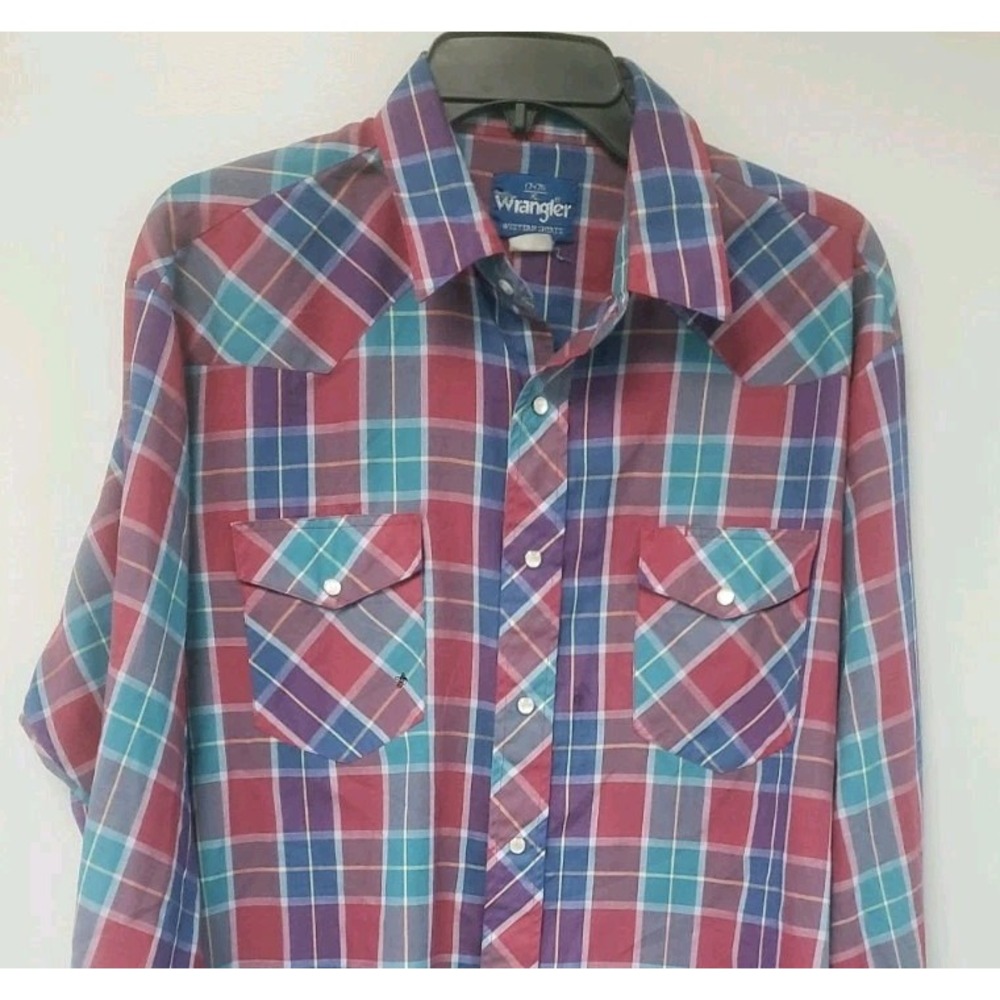Vtg 90s Wrangler Bronco XL Plaid Western Pearl Snap Cotton Long Sleeve Shirt